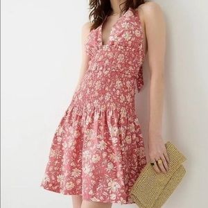 J CREW Smocked Halter Dress in Tossed Floral Print - Size Small